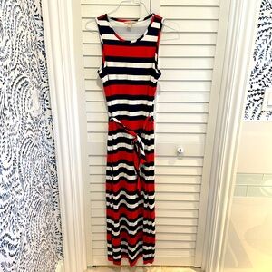 Navy, White, and Dark Pink Striped Sleeveless Dress